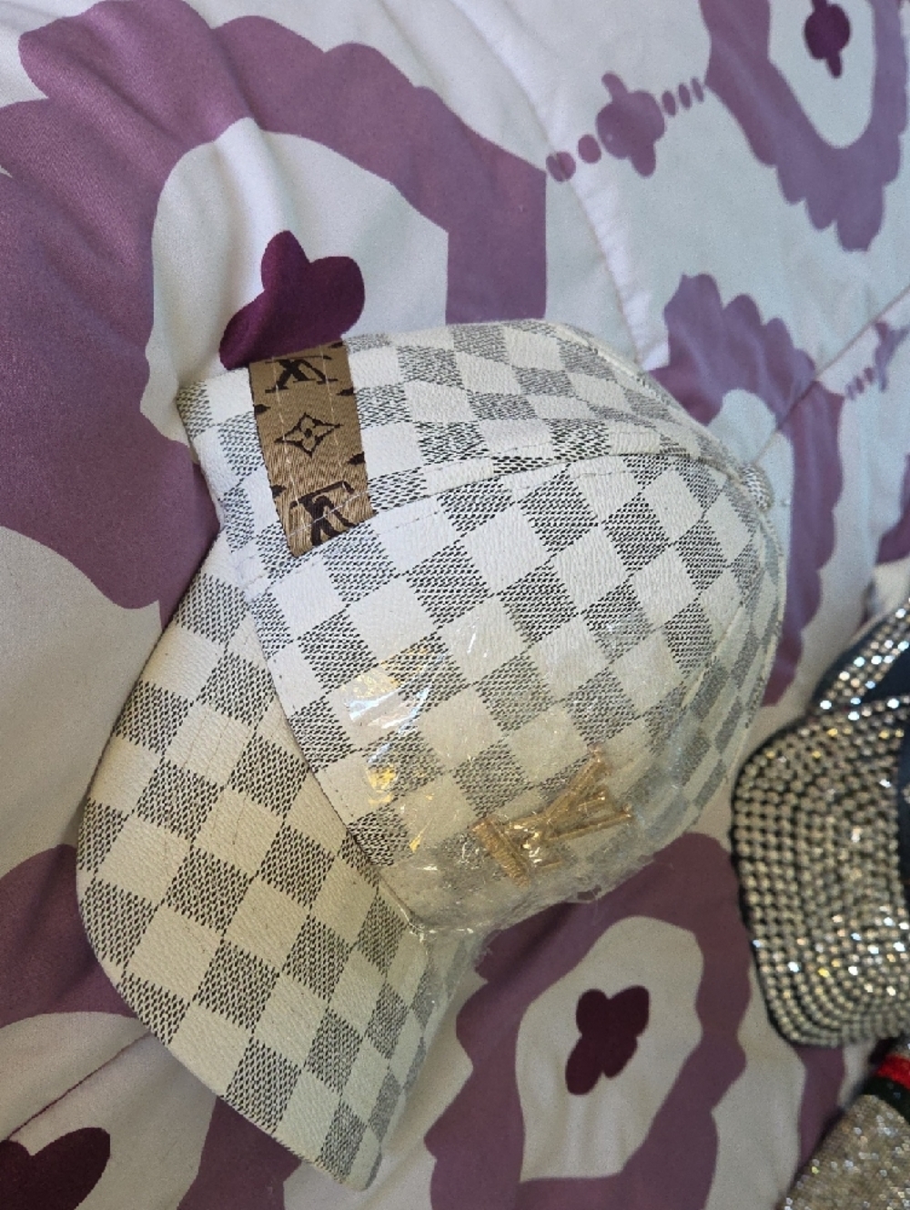 Louis Vuitton Damier Cream and Gray Baseball Cap with Gold Logo - Picture 2 of 4